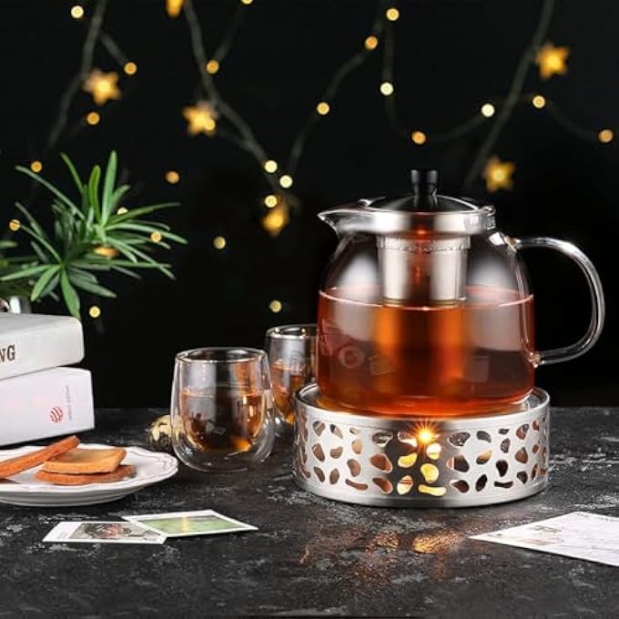 SYOSI Tea Warmer Stainless Steel Tea Pot Heater Tea Holder Teapot Warmers Tea Pot Heater With Ornate Design For Glass Ceramic Teapots And Other Heatproof Pots Sliver - Image 4