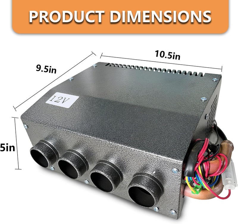 XuSha Hydronic Heater 12V 4 Front Vents, Compact Design, Portable Assembly Mountable Switch 3-Speed Fan 80 CFM Airflow 8500 BTU of Heat, fits for Car/Truck/Boat/RV - Image 5