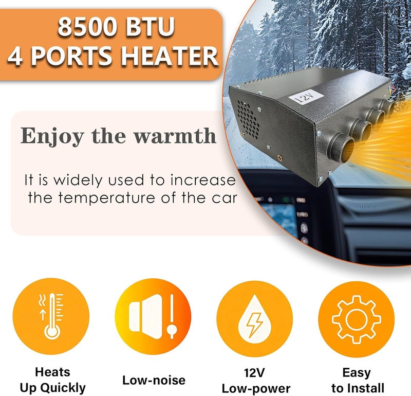 XuSha Hydronic Heater 12V 4 Front Vents, Compact Design, Portable Assembly Mountable Switch 3-Speed Fan 80 CFM Airflow 8500 BTU of Heat, fits for Car/Truck/Boat/RV - Image 3
