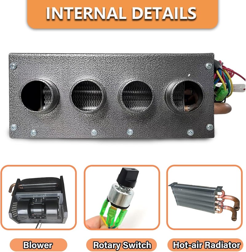 XuSha Hydronic Heater 12V 4 Front Vents, Compact Design, Portable Assembly Mountable Switch 3-Speed Fan 80 CFM Airflow 8500 BTU of Heat, fits for Car/Truck/Boat/RV - Image 4
