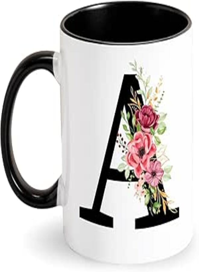 ELLA - Printed Mugs - Alphabet - A Flowered - 325ml