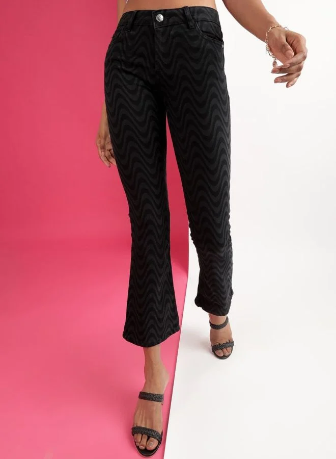 Women Bootcut Laser Print High Rise Jeans