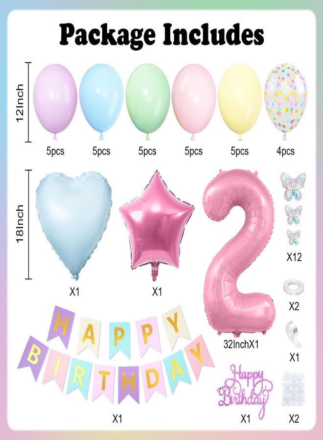 Vibzox 2nd Birthday Decoration for Girls,Easter Pastel Rainbow 2nd Balloon Number 2 Balloon Butterfly Stickers Star Heart Foil Balloons Banner for Baby 2 Year Old Party Decor - Image 2