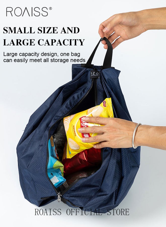 roaiss Unisex Backpack , Foldable Travel Outdoor Portable Waterproof Lightweight Backpack, Student Sports Bag, Large Capacity Laptop Bag, Casual Geometric Pattern, Navy Blue - Image 2