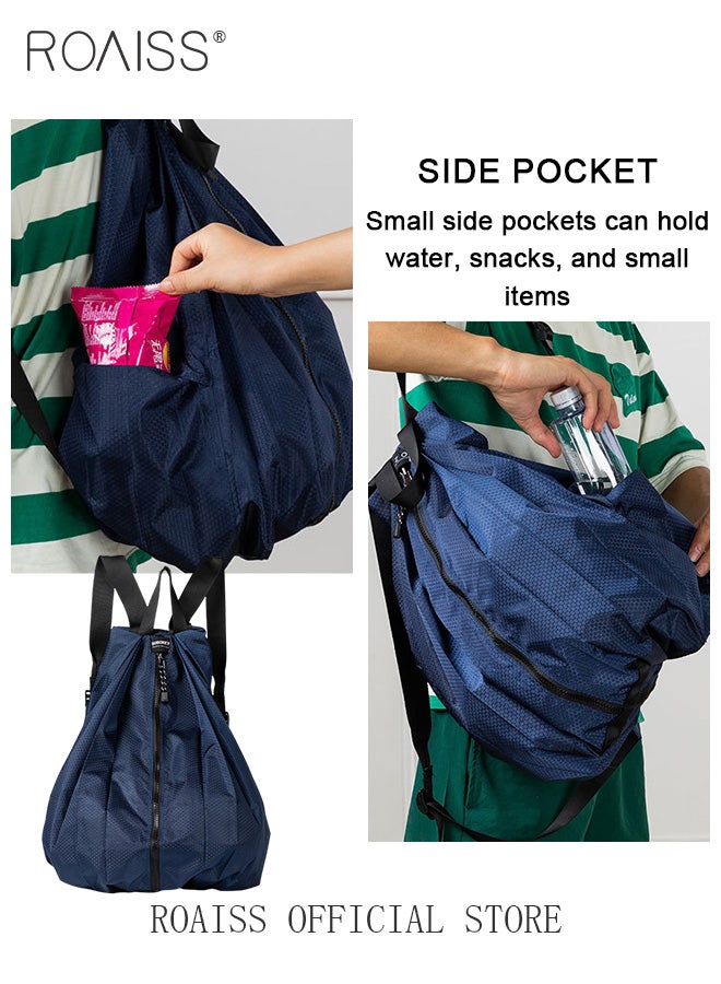 roaiss Unisex Backpack , Foldable Travel Outdoor Portable Waterproof Lightweight Backpack, Student Sports Bag, Large Capacity Laptop Bag, Casual Geometric Pattern, Navy Blue - Image 4