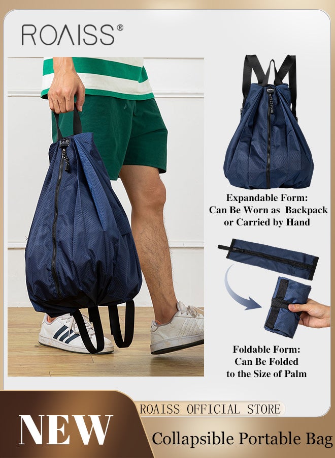 roaiss Unisex Backpack , Foldable Travel Outdoor Portable Waterproof Lightweight Backpack, Student Sports Bag, Large Capacity Laptop Bag, Casual Geometric Pattern, Navy Blue - Image 1