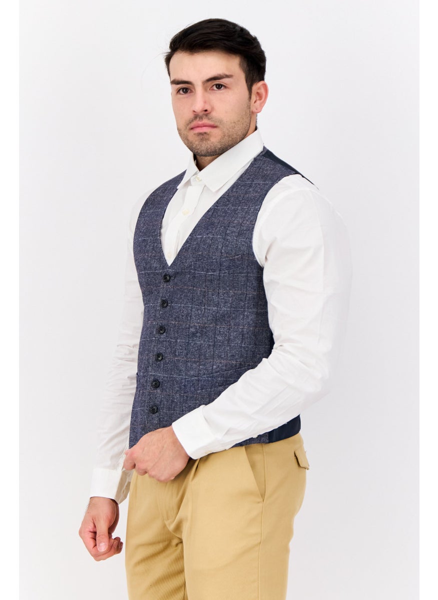 GAS - Men Regular Fit Textured Vest Coat, Grey/Navy - Image 1