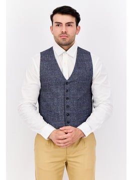 Men Regular Fit Textured Vest Coat, Grey/Navy