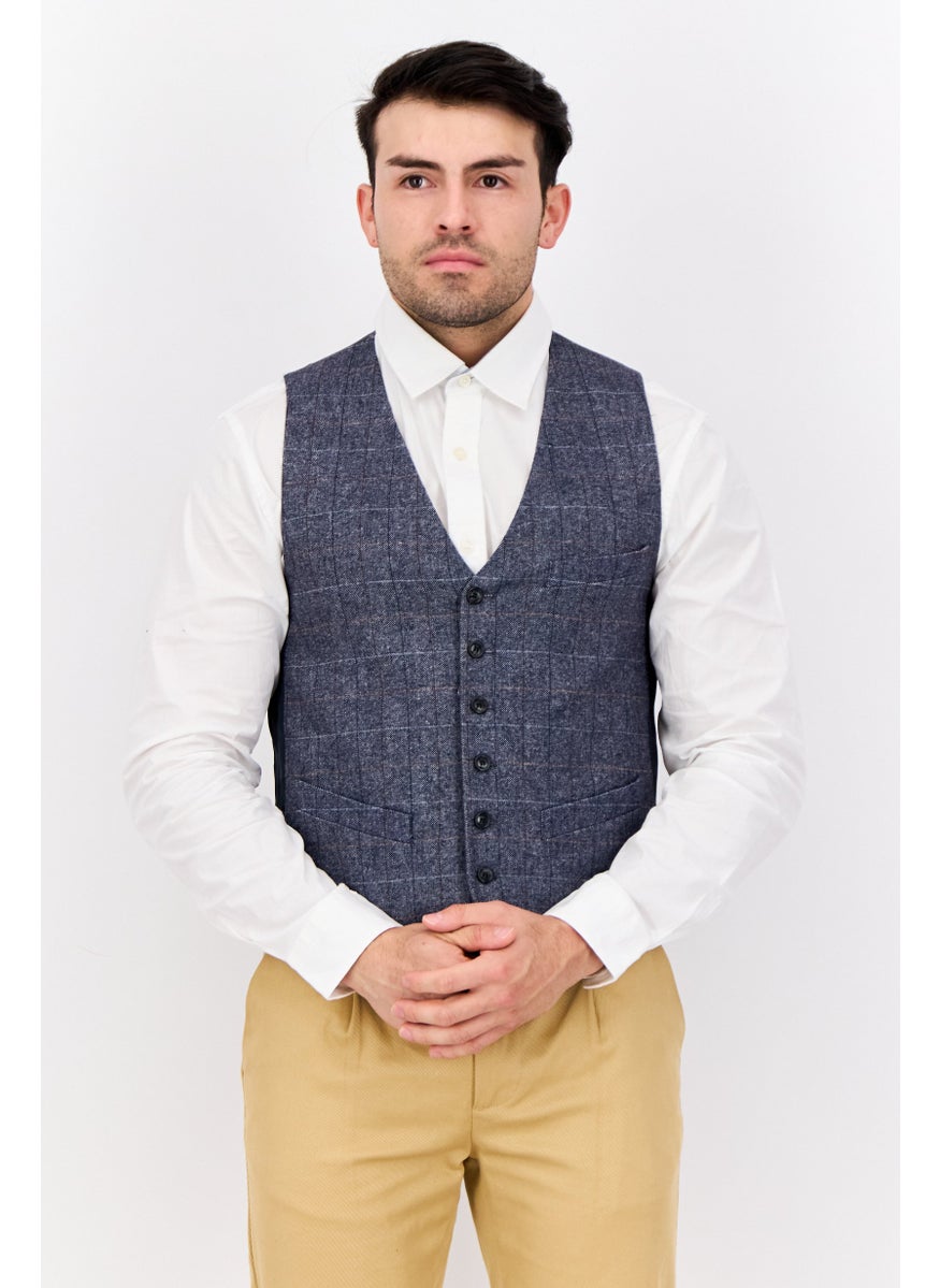 GAS - Men Regular Fit Textured Vest Coat, Grey/Navy - Image 1