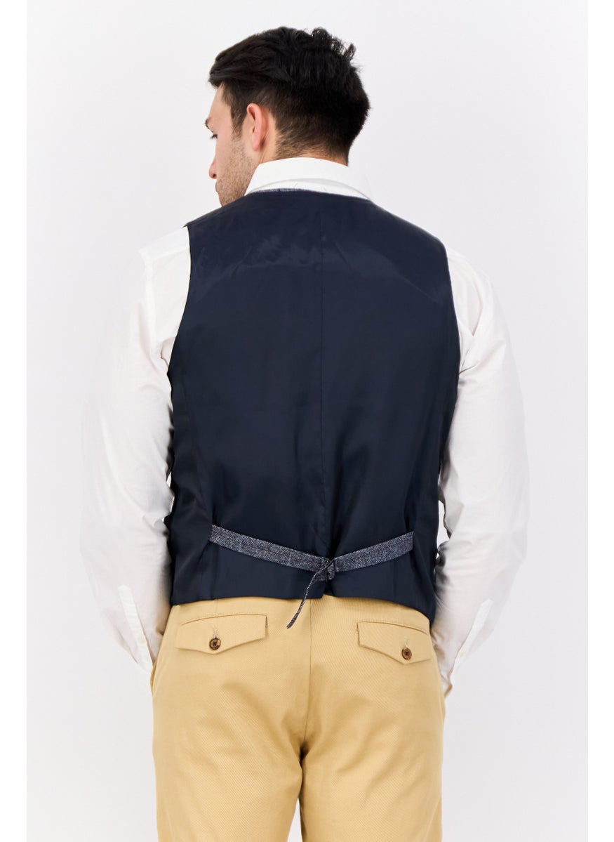 GAS - Men Regular Fit Textured Vest Coat, Grey/Navy - Image 1