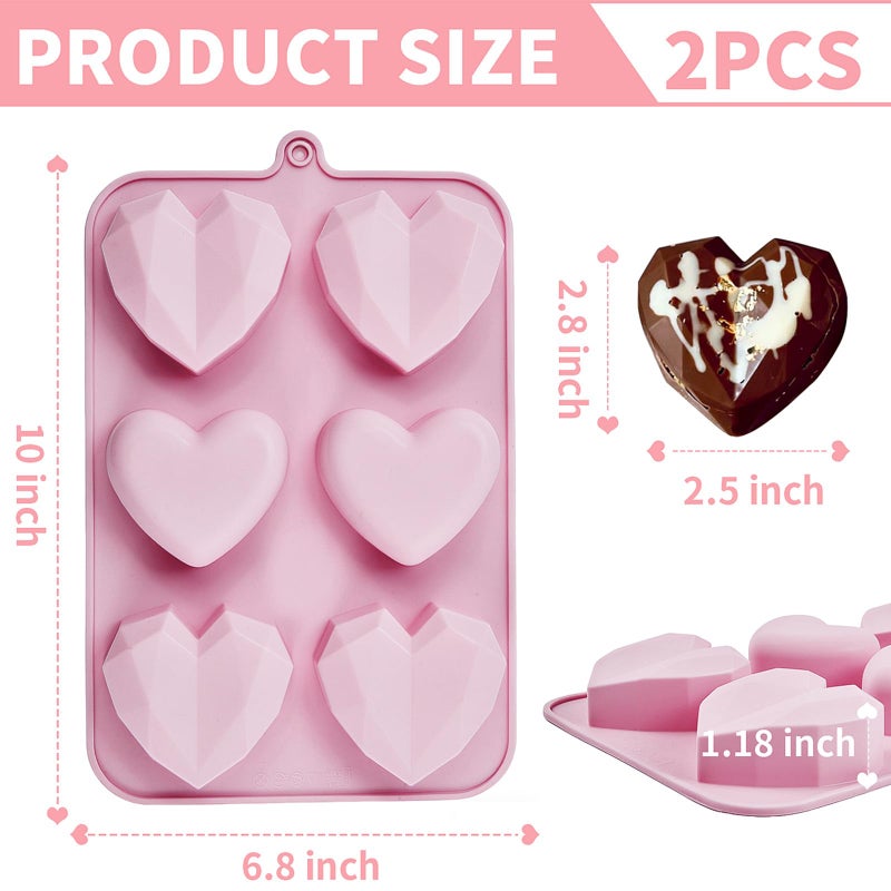 Dootafy Heart Mold Silicone Jello Molds, 2 Pack Heart Shaped Chocolate Mold Valentine's Day Muffin Brownie Pan for Baking, Jelly Candy Mould for Hot Chocolate Bombs Ice Cube Candle Soap Making - Image 3