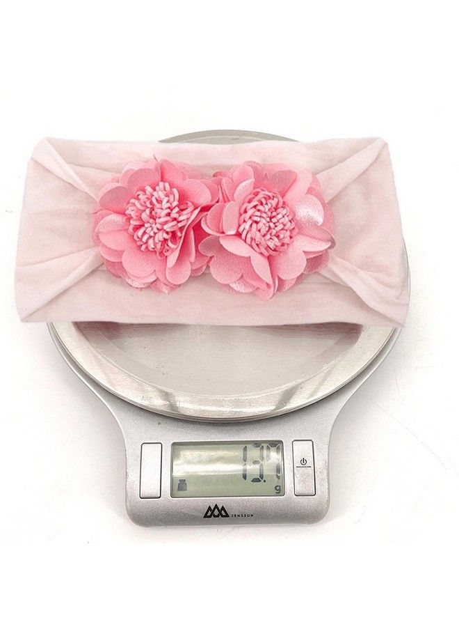 Syga Baby Girls Nylon Headbands Hairbands Hair Accessories Soft Double Flower Bow Headband For Newborns Infants Toddlers And Kids 0 3 Years (Double Flower Light Pink) - Image 5