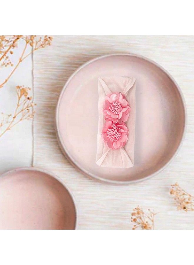 Syga Baby Girls Nylon Headbands Hairbands Hair Accessories Soft Double Flower Bow Headband For Newborns Infants Toddlers And Kids 0 3 Years (Double Flower Light Pink) - Image 3