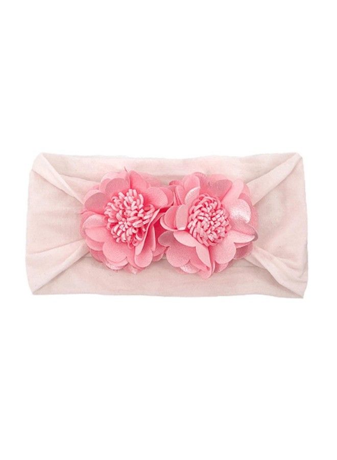 Syga Baby Girls Nylon Headbands Hairbands Hair Accessories Soft Double Flower Bow Headband For Newborns Infants Toddlers And Kids 0 3 Years (Double Flower Light Pink) - Image 2