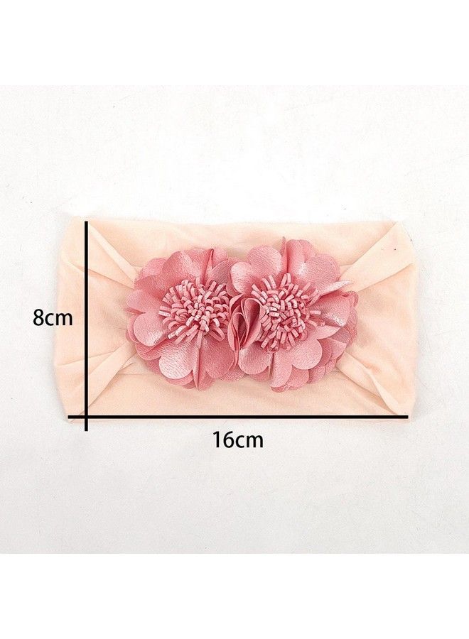 Syga Baby Girls Nylon Headbands Hairbands Hair Accessories Soft Double Flower Bow Headband For Newborns Infants Toddlers And Kids 0 3 Years (Double Flower Light Pink) - Image 4