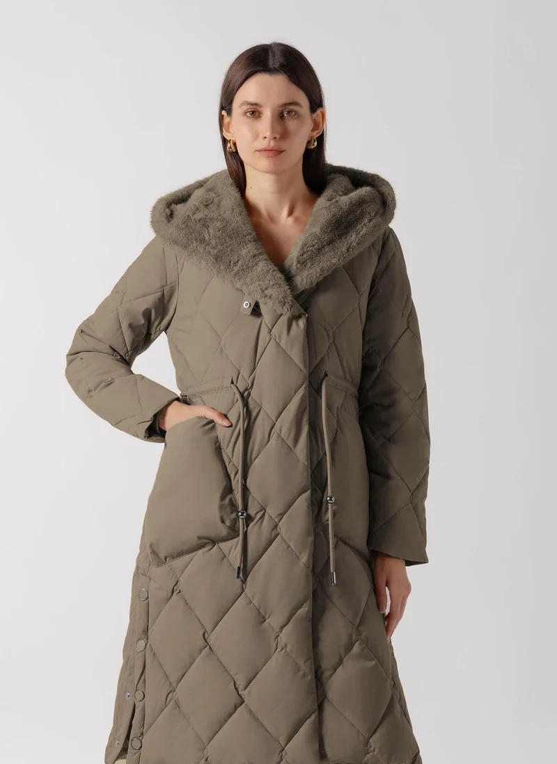 شايبس HOODED PLUSH FUR PUFFER JACKET