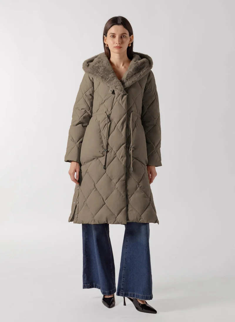 شايبس HOODED PLUSH FUR PUFFER JACKET