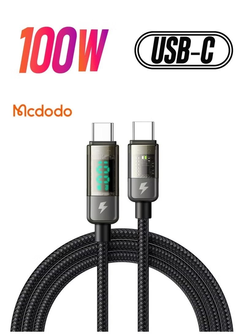 Mcdodo USB-C to USB-C Fast Charging Cable 100W PD 1.2m with Digital Display, Power Monitoring Smart Chip, Auto Power Off, Durable High Speed Data Sync, Universal Type-C Charging Cable - Image 1