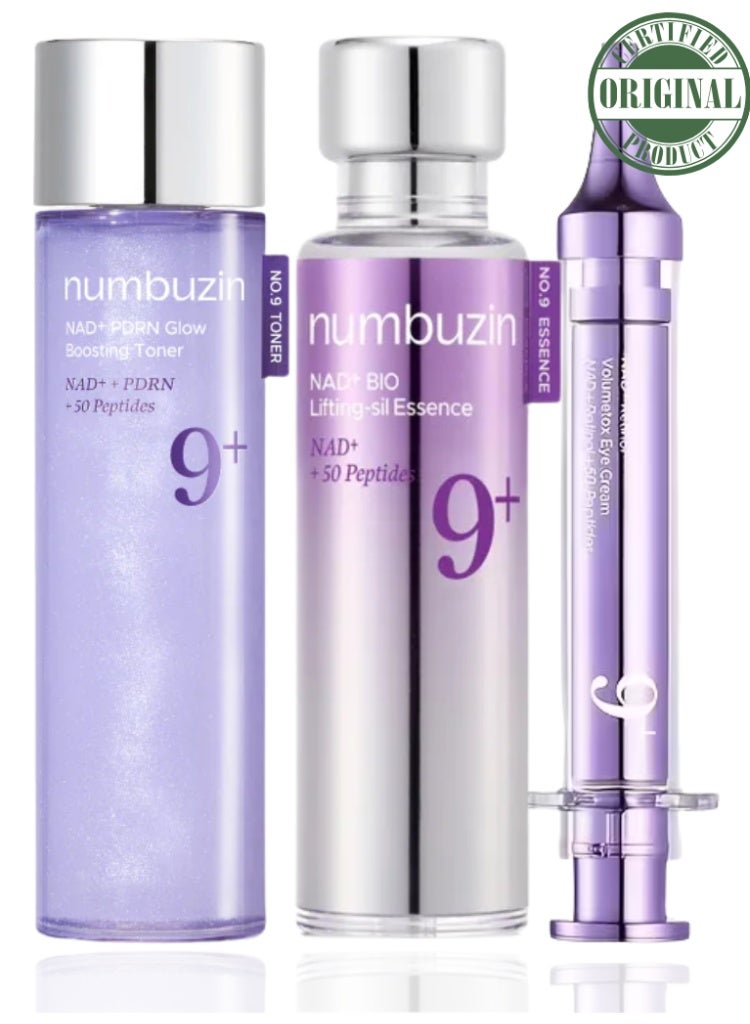 numbuzin Wrinkles, Fine Lines & Loss of Firmness Solution – Numbuzin No.9 NAD+ Retinol Eye Cream, BIO Lifting-Sil Essence & PDRN Glow Boosting Toner Set - Image 1