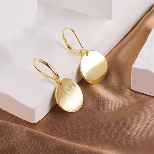 LANCHARMED 14K Gold Dangle Earrings for Women Hypoallergenic Lightweight Circle Disc Coin Brushed Drop Dangle Earrings Leverback Earring for Jewelry Gifts - Image 3