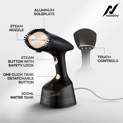 NexLev Handheld Garment Steamer |1800 Watts | 35 g/min | 300 ML | Vertical & Horizontal Ironing for Silk Velvet & | Damage Free Steam for all Cloth Types | 25sec quick heat | 3 Brushes | GS-04 - Image 5