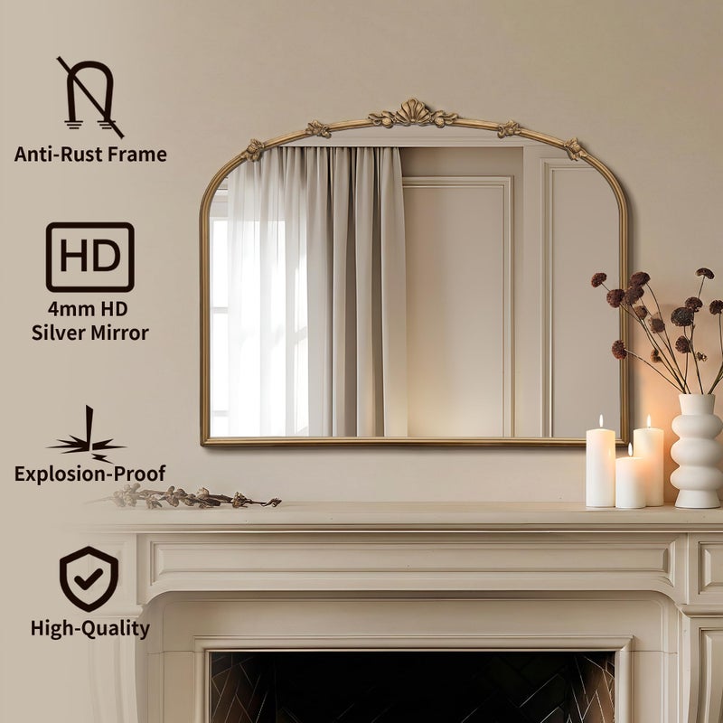Besdomus Large Vintage Gold Mirror: 36"x29" Traditional Ornate Arched Mirror - French Baroque Antique Mirrors for Wall/Mantel/Bedroom/Entryway/Bathroom/Hallway - Home Decor for Fashion-Conscious - Image 2
