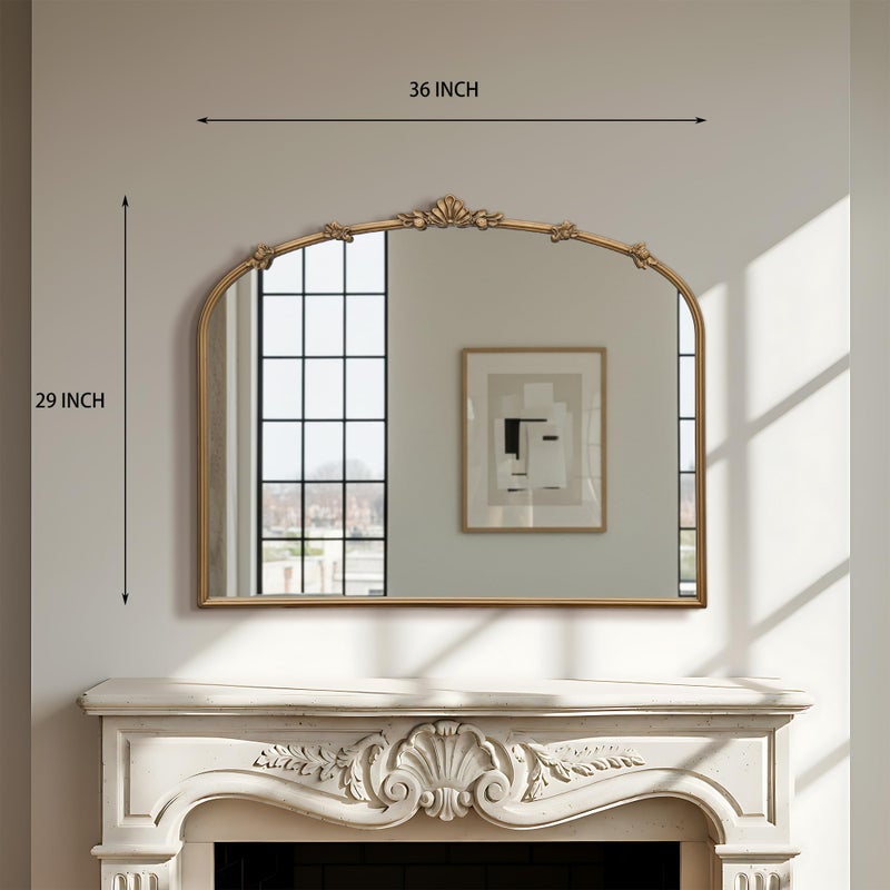Besdomus Large Vintage Gold Mirror: 36"x29" Traditional Ornate Arched Mirror - French Baroque Antique Mirrors for Wall/Mantel/Bedroom/Entryway/Bathroom/Hallway - Home Decor for Fashion-Conscious - Image 5