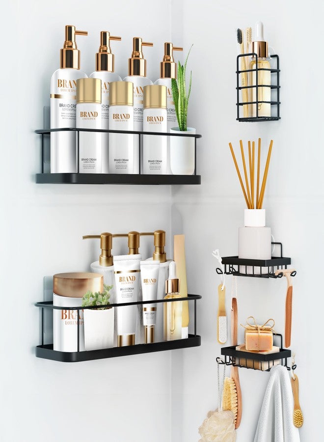 Sben Shower Caddy Adhesive, No Drill Required, 5 Pack, Bathroom Shower Organizers Set with 2 Soap Dishes and Toothbrush Holder, Rustproof Wall-Mounted Storage Shelves for Bathroom (Black) - Image 1