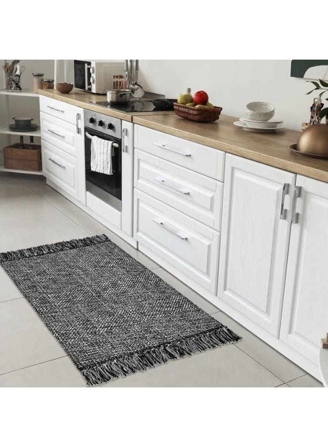 2 Foot × 3 Foot Hand Woven Washable Kitchen Floor Mat (Black) - Image 2