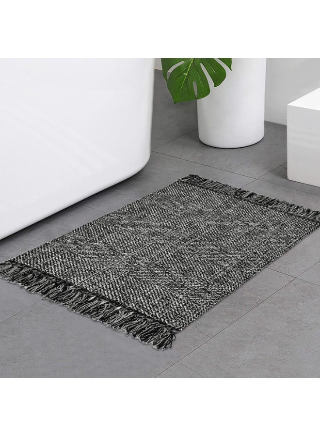 2 Foot × 3 Foot Hand Woven Washable Kitchen Floor Mat (Black) - Image 1