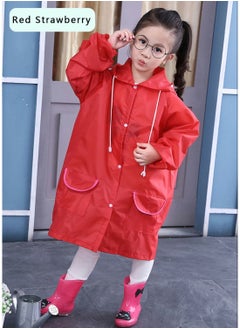 Y&D Children's raincoats, Cartoon Kids Rain Jacket, Blue CarGirls Hooded Poncho Outdoors Transparent Raincoat Student Suit Waterproof Durable Windbreaker (Red Strawberry)  - Image 1