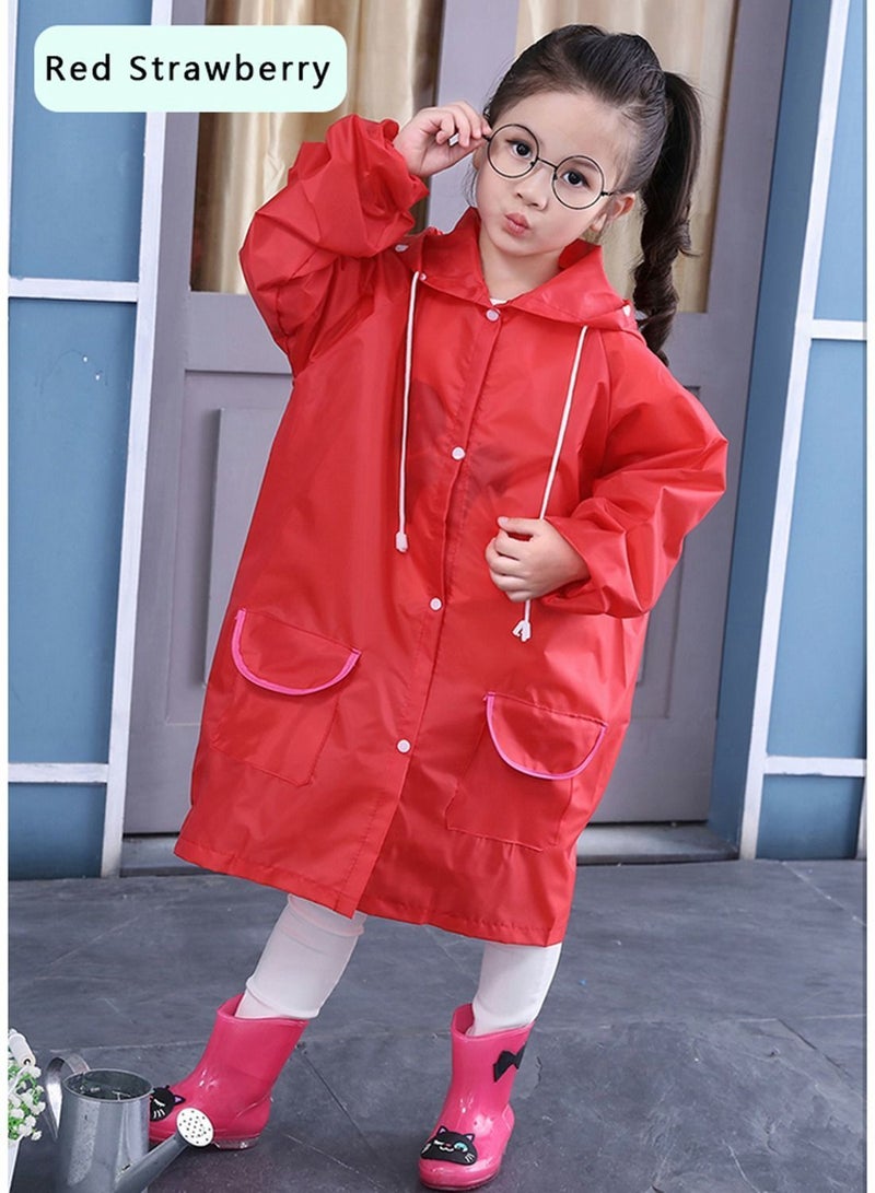 Y&D Children's raincoats, Cartoon Kids Rain Jacket, Blue CarGirls Hooded Poncho Outdoors Transparent Raincoat Student Suit Waterproof Durable Windbreaker (Red Strawberry)  - Image 1