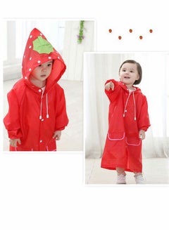 Y&D Children's raincoats, Cartoon Kids Rain Jacket, Blue CarGirls Hooded Poncho Outdoors Transparent Raincoat Student Suit Waterproof Durable Windbreaker (Red Strawberry)  - Image 2