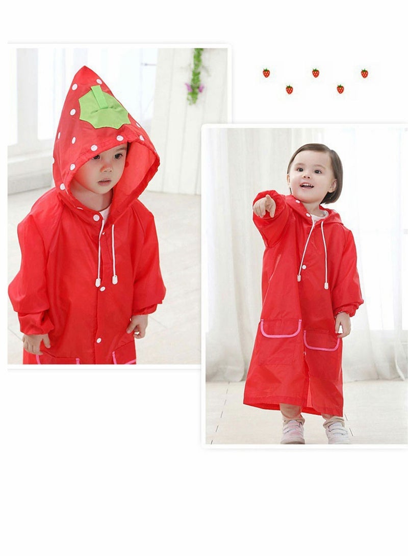 Y&D Children's raincoats, Cartoon Kids Rain Jacket, Blue CarGirls Hooded Poncho Outdoors Transparent Raincoat Student Suit Waterproof Durable Windbreaker (Red Strawberry)  - Image 2