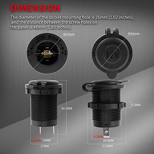 DaierTek 12V Car Cigarette Lighter Socket Female 12 Volt Power Outlet Replacement with Blue LED Waterproof for Boat Marine Scooter RV ATV UTV - 3pcs - Image 3