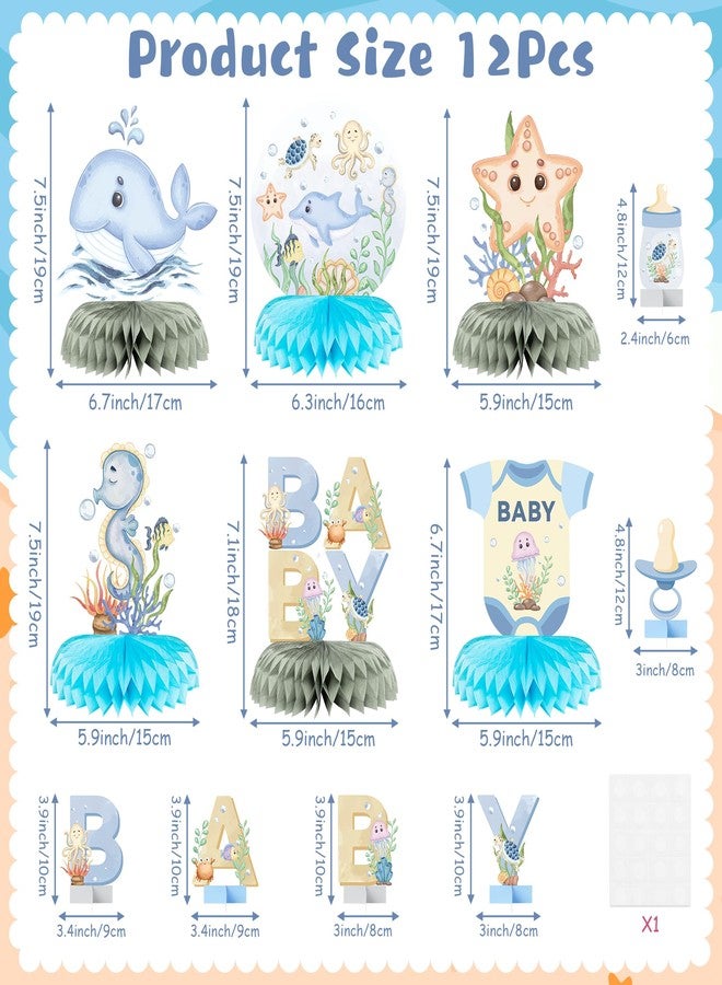 ANGOLIO Under The Sea Baby Honeycomb Centerpieces - 12Pcs Ocean Sea Animal Honeycomb Centerpieces Sea Animals Table Centerpieces for Sea Theme Baby Shower Gender Reveal Party Supplies - Image 2