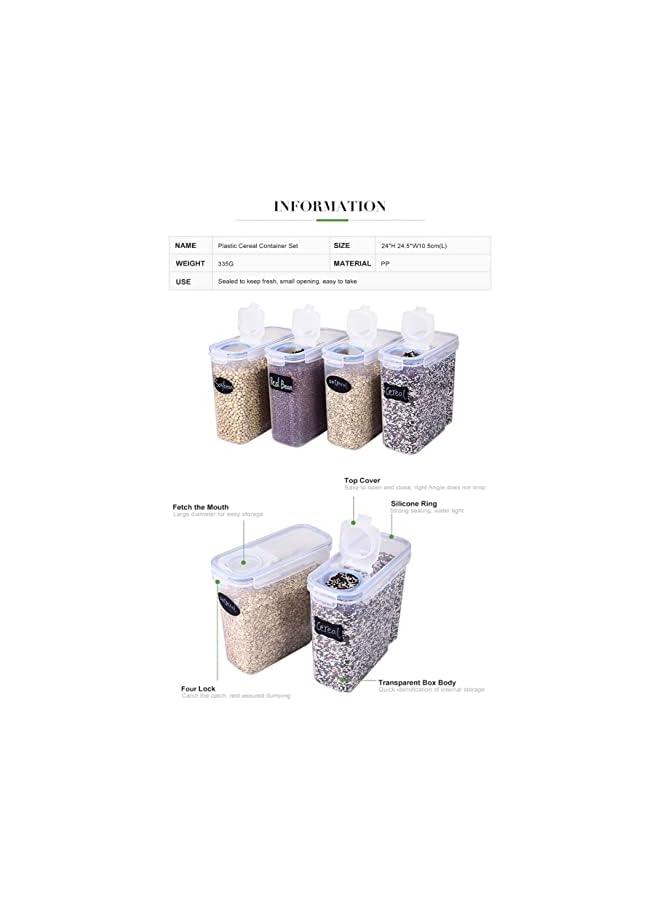 Green Tiger Cereal & Dry Food Storage Containers, Airtight Plastic Kitchen Storage Organizer, Set of 4 [2.5L / 85.4oz] for Sugar, Flour, Snack, Baking Supplies, BPA Free Stackable Boxes with Locking Lids - Image 5