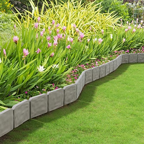 Pure Garden Garden Edging - 10-Piece Outdoor Decorative Flower Bed Border Set for Landscaping - 8-Foot Interlocking Stone Trim with Stakes by Pure Garden (Putty) - Image 5