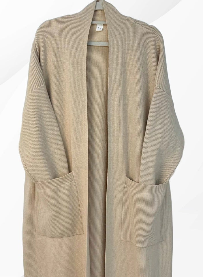عباية شتوية باللون البيج بتصميم جيب مزدوج - Image 2