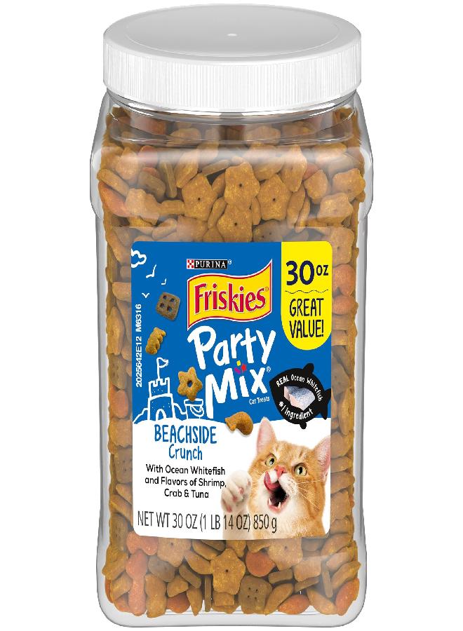 Friskies Purina Friskies Made in USA Facilities Cat Treats, Party Mix Beachside Crunch - 30 oz. Canister - Image 1