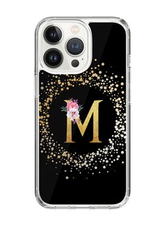 Stylizedd Classic Clear Case For iPhone 14 Pro, Hybrid Soft Case Flexible Edges Thin Cover- Custom Monogram Initial Letter Floral Pattern Alphabet - M (Black)  - Image 1
