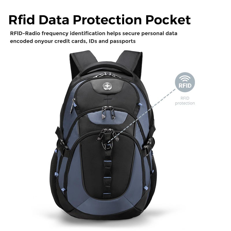 Swissdigital Design Laptop Backpack with USB Charging Port, Travel Backpack Fits 15.6 inches Computer, 31L College School Backpack for Men, Haze Blue/Black | SD803-16 - Image 4