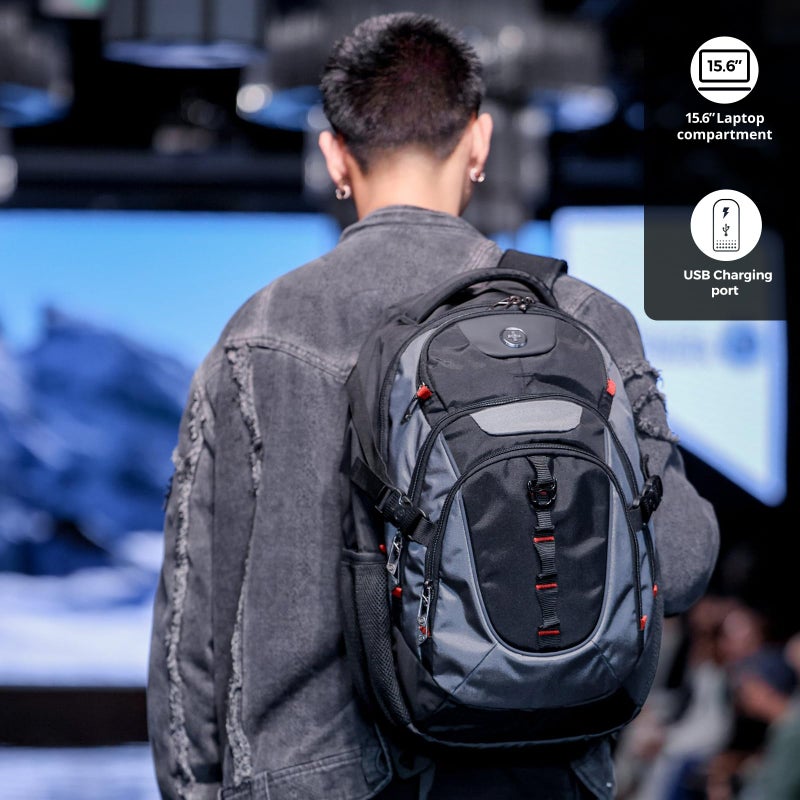 Swissdigital Design Laptop Backpack with USB Charging Port, Travel Backpack Fits 15.6 inches Computer, 31L College School Backpack for Men, Haze Blue/Black | SD803-16 - Image 3