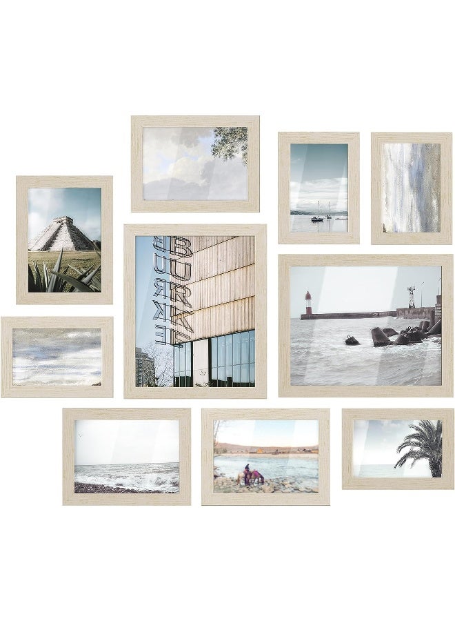 SONGMICS Collage Picture Frames, Set Of 10 Photo Frames, Collage Frames For Family Pictures, Hang On The Wall Or Stand On The Table, Clear Glass Front, Natural Urpf010N01  - Image 2