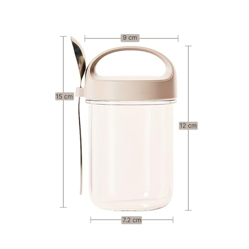 Soko Overnight Oats Glass Jar with Lid and Spoon | Portable Mason Oatmeal Container | On-The-Go Breakfast Cup | Large Kitchen Storage for Healthy Eating - Fruit, Milk, Salad, Nuts, Yogurt - Beige - Image 2