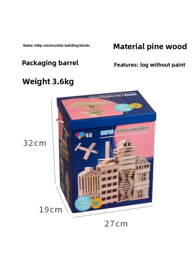 300p Colorful Wooden Building Blocks Logs Solid Wood Kindergarten Construction Wooden Toy Barreled Capule-Color:180p Original +60p Color (color Box + Storage Bag)-Specifications:Pine  - Image 3
