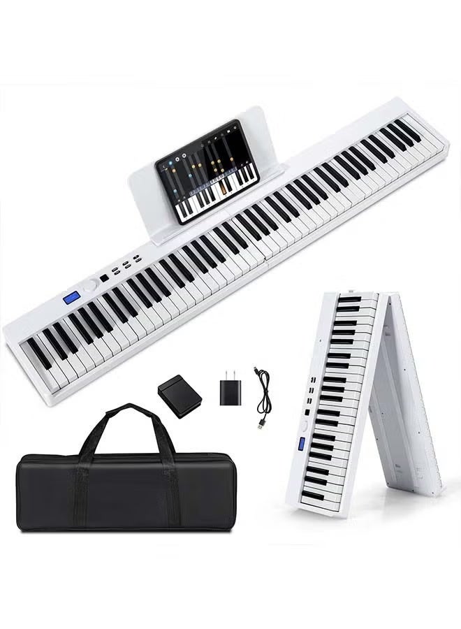 KONIX 88-Key Foldable Digital Piano Keyboard, Full Size Semi-Weighted Keyboard, Portable Electric Piano w/MIDI, Split Function, Sustain Pedal & Carrying Bag for Beginner (White) - Image 1
