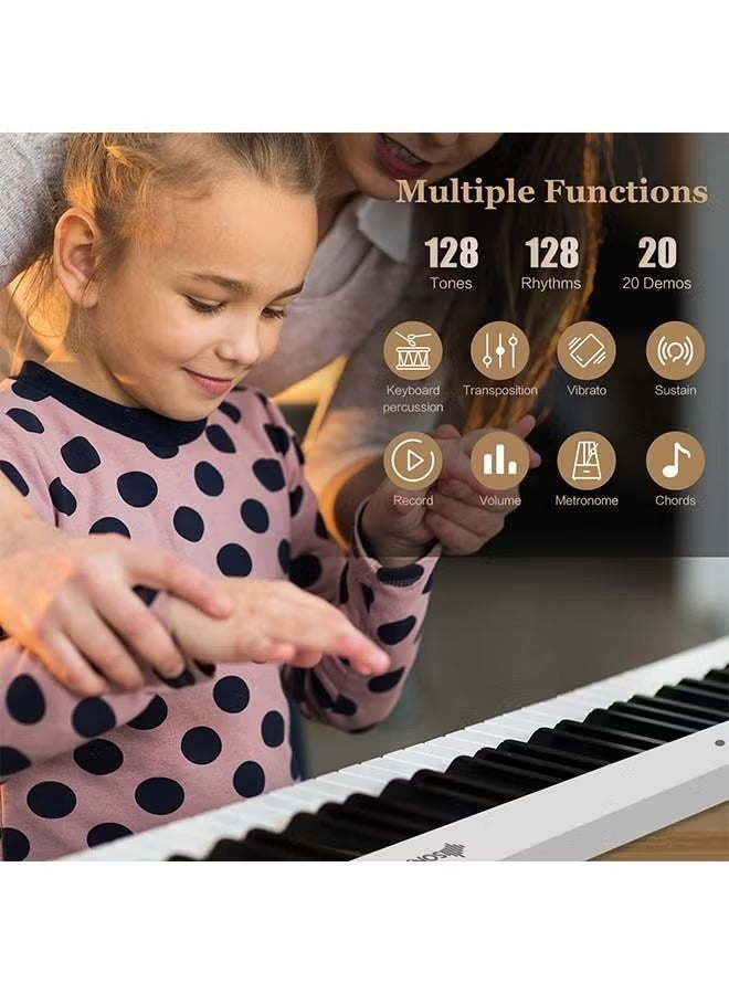 KONIX 88-Key Foldable Digital Piano Keyboard, Full Size Semi-Weighted Keyboard, Portable Electric Piano w/MIDI, Split Function, Sustain Pedal & Carrying Bag for Beginner (White) - Image 4
