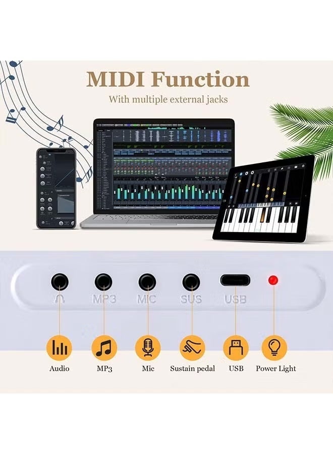 KONIX 88-Key Foldable Digital Piano Keyboard, Full Size Semi-Weighted Keyboard, Portable Electric Piano w/MIDI, Split Function, Sustain Pedal & Carrying Bag for Beginner (White) - Image 2