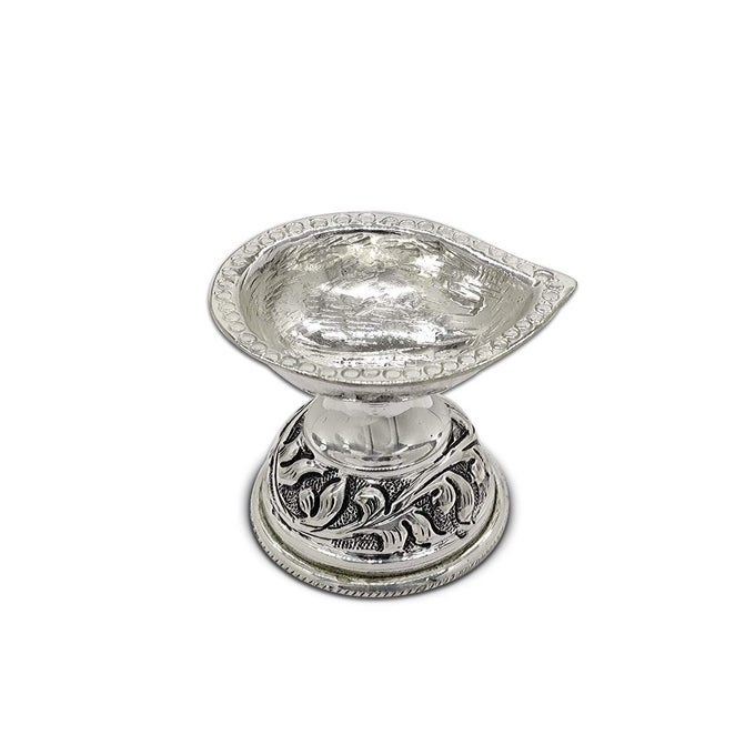 PURE SILVER DIYA WITH LEAF SHAPE DESIGN ANTIQUE OXIDISED FINISH BIS HALLMARKED PERFECT FOR GIFT AND POOJA USE 925 PURITY35 GRAMS SILVER